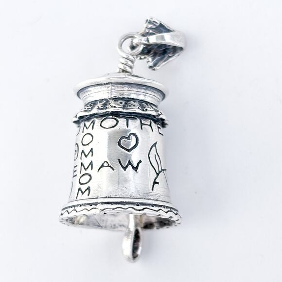 Vintage JJ Sterling Silver 925 Granny Nanny Mom Heart Bell Pendant - Picture 4 of 9